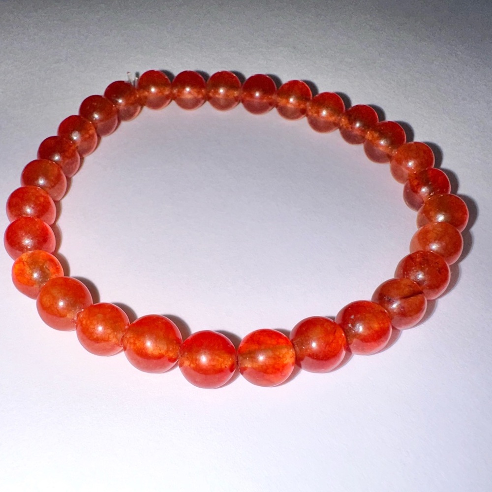 Red Agate Inspired 6 mm Bead Stretch Bracelet with Black Organza Drawstring Bag